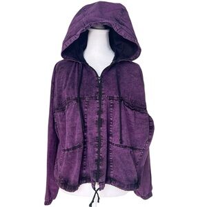 Just Go Sports Wear Womens Small Purple Acid Washed VTG 80S Denim Jacket Hooded
